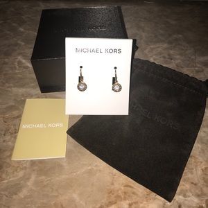 Michael Kors Bezel Set Crystal Logo Drop Earrings